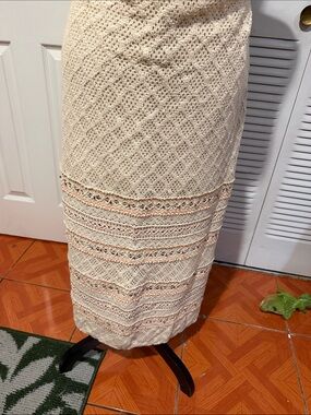 Zara Cream Crochet Maxi Skirt with Peach Trim